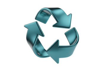 Sleek metallic recycle symbol promotes eco-friendly initiatives and sustainable practices, perfect for environmental awareness campaigns or branding materials