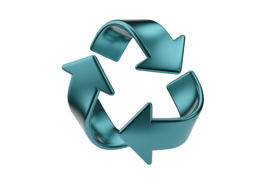 Sleek metallic recycle symbol promotes eco-friendly initiatives and sustainable practices, perfect for environmental awareness campaigns or branding materials