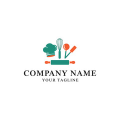 Culinary tools and chef hat logo for a cooking company or business.