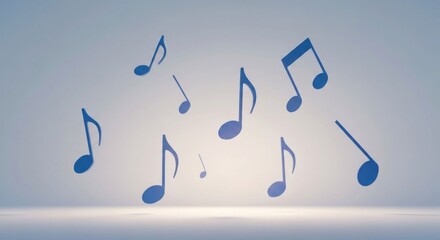 Blue musical notes floating against a gradient background, soft lighting