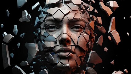 Abstract Woman Face Shattering With Digital Glitch Effect - Powered by Adobe