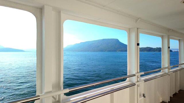 Dramatic view of beautiful sea looking out on the ferry boat, Travel or journey, Shipping, Shodoshima Island in Kagawa Prefecture in Japan	