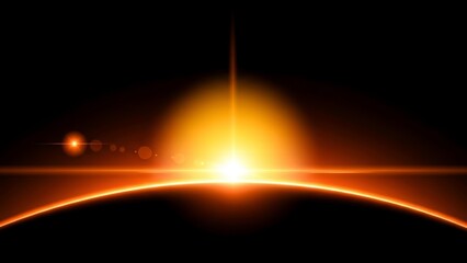 Sunrise Above Horizon: A vivid depiction of the sun ascending above the earth's horizon, presenting a stunning celestial event of a sunrise, marked by radiant solar flares.