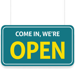 Open sign hanging isolated vector illustration business retail storefront welcome message