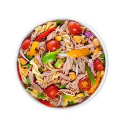 Fresh and colorful tuna pasta salad with vegetables