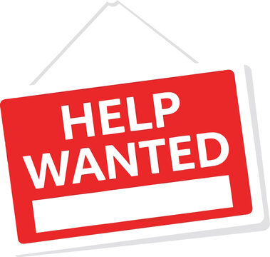 Help wanted sign: hiring, recruitment, job opening advertisement, employment opportunity
