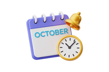 Remember deadlines and appointments using a golden alarm clock and calendar for October reminders and alerts, stay organized with time management
