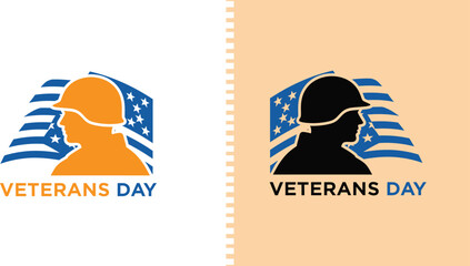 Veterans Day logo with soldier silhouette and US flag US flag American flag