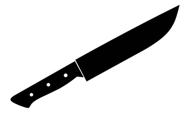 Clean silhouette vector of a long kitchen knife for culinary tools, cooking graphics, food preparation icons, and utensil illustrations. Simple black shape isolated on white background.
