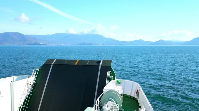Dramatic view of beautiful sea looking out on the ferry boat, Travel or journey, Shipping, Shodoshima Island in Kagawa Prefecture in Japan	