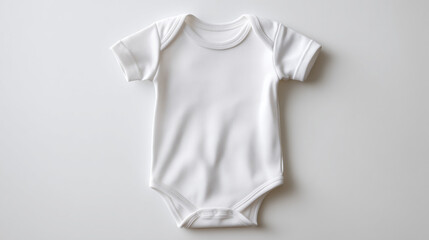 White baby bodysuit mockup with short sleeves. Clean infant apparel template for branding, print design, and product presentation, isolated on minimal background.