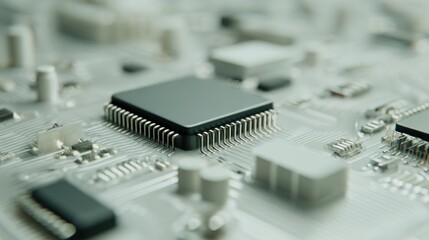 Close-up of sophisticated electronic circuit board with microchip detail
