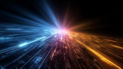 Dynamic abstract light trails converging, representing high-speed data flow, futuristic energy, and digital technology on a dark background. - Powered by Adobe