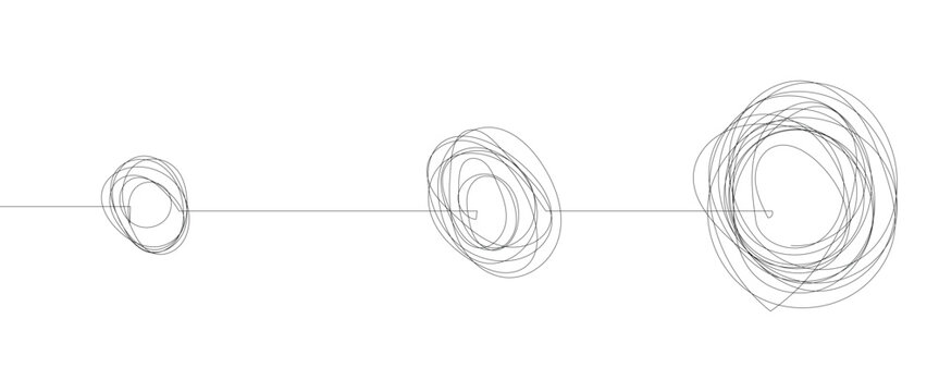 Chaotically tangled line and untied knot in form of circle. Psychotherapy concept of solving problems is easy. Unravels chaos and mess difficult situation. Doodle vector illustration 