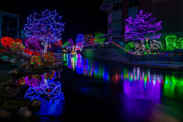 Beautiful Christmas lights and decorations along the Indian Creek in Caldwell, Idaho