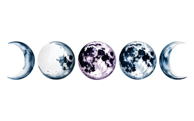 Moon Phase Collection in Artistic Watercolor