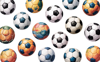 Watercolor Soccer Balls on White Background