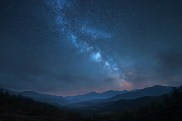 Fototapeta premium Majestic Milky Way illuminates a serene mountain landscape under a starry night sky