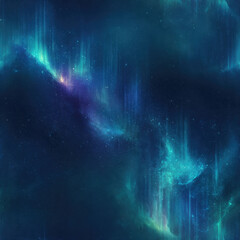 Vibrant blue and green aurora borealis lights dancing across a dark night sky