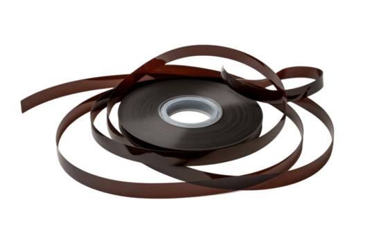 Retro magnetic tape unspooled: vintage audio & data storage concept