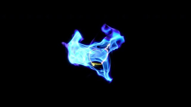 Blue flame with orange chaotic particles , magic blue fire and flame - VFX element in 4K Pro Res with mask pass
