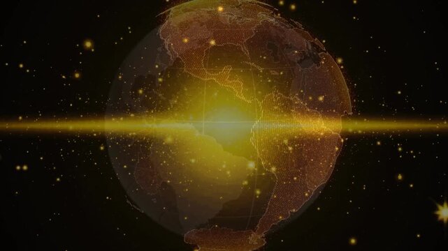 Abstract technology background. with Gold Globe Earth Sphere Animation and golden lights.