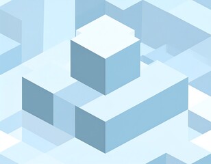Obraz premium Isometric perspective of an abstract geometric scene featuring light-blue cubes and rectangular solids