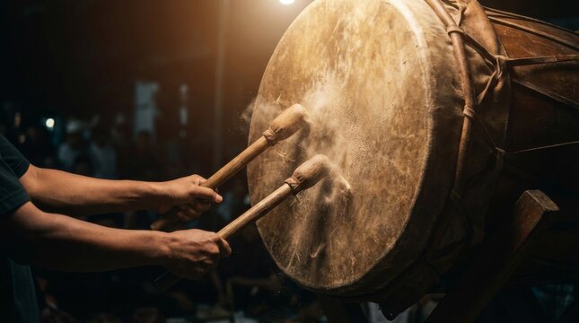 Dynamic Rhythm Hands Striking Bedug Drum for Takbiran