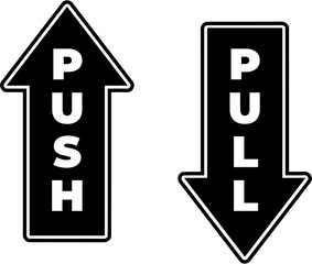 Black white push pull door sign icon	