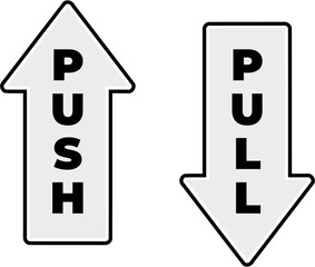 Black white push pull door sign icon	