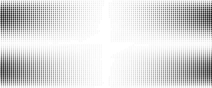 Dotted halftone gradient texture. Fading polka dot background. Repeated dots gradation pattern background. Black vanishing comic pop art overlay backdrop.