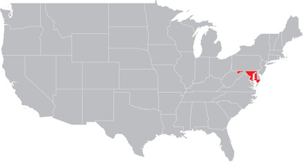 Obraz premium Maryland State on Map of USA Editable Vector