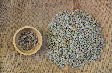 top view of green bean coffee checking before raost in home cafe