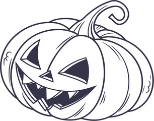 Isolated vector drawing of a scary carved orange Halloween pumpkin on a white background, symbolizing the autumn holiday harvest and season