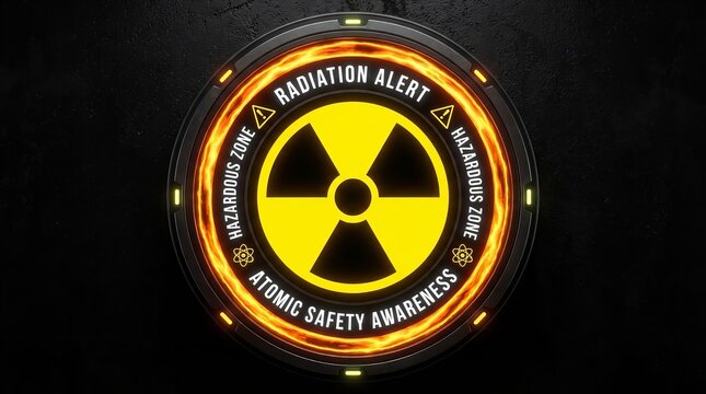 Nuclear energy radioactive symbol, emphasizing radiation alert, hazardous zone, and atomic safety awareness