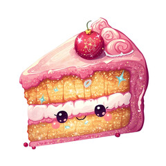 Kawaii Christmas cake slice with sparkling decoration, festive sweet dessert, cozy holiday vibe, cute aesthetic, perfect stock footage for winter celebration, joy, sparkle, and creative design.