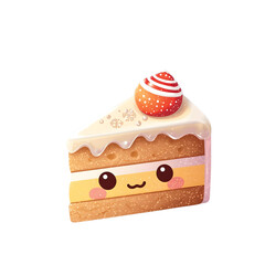 Kawaii Christmas cake slice with sparkling decoration, festive sweet dessert, cozy holiday vibe, cute aesthetic, perfect stock footage for winter celebration, joy, sparkle, and creative design.