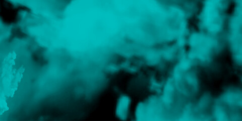 A dense blue cloud of smoke against a dark black background. Mystical emerald, blue smoke background for abstract designs. Abstract chaos ethereal pastel green digital design with contemporary. 