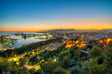 Obraz premium Aerial view of Malaga at sunset in Spain. Europe
