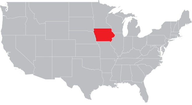 Iowa State on Map of USA Editable Vector