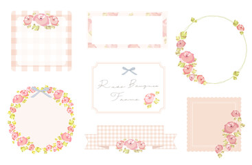 おしゃれなローズブーケのフレームセット。レトロな雰囲気のバラのメッセージカード。