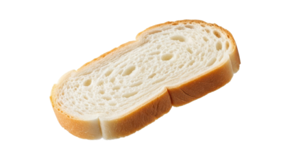 Isolated slice of simple white bread for toast or sandwich on a white background, with its soft texture and golden crust offering versatility