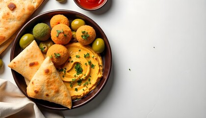A colorful plate of dips and olives, symbolizing community and sharing during the holy month of Ramadan