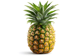 Fresh pineapple displayed upright with vibrant yellow skin and green crown highlighting its tropical appeal