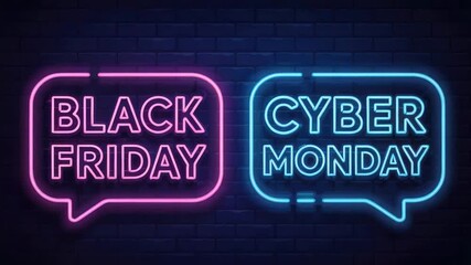 Black Friday and Cyber Monday neon sign glows brightly, attracting shoppers with vibrant offers