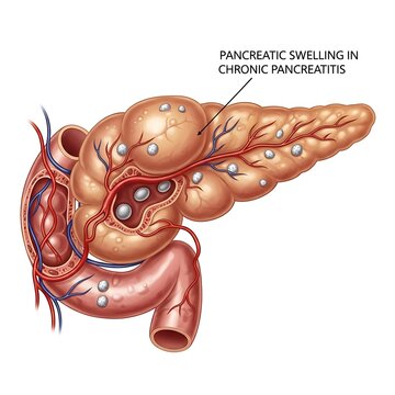 Pancreatic Swelling in Chronic Pancreatitis Medical Illustration.