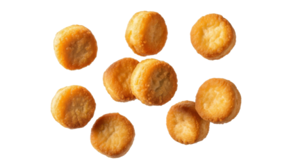 Golden Fried Dumplings on a Clean White Surface Presenting a Unique Pattern Arrangement for Culinary Presentations