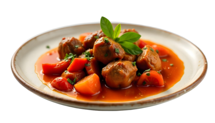 A bowl of Tunisian lamb stew filled with tender meat and colorful vegetables, perfect for Iftar during Ramadan