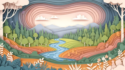 Fototapeta premium Discover a vibrant landscape with a serene river winding through lush forests and rolling hills, perfect for nature lovers and outdoor enthusiasts to explore