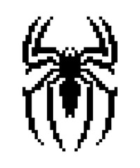 Obraz premium Black pixel art spider icon in retro 8bit style. modern tattoo and sticker design.